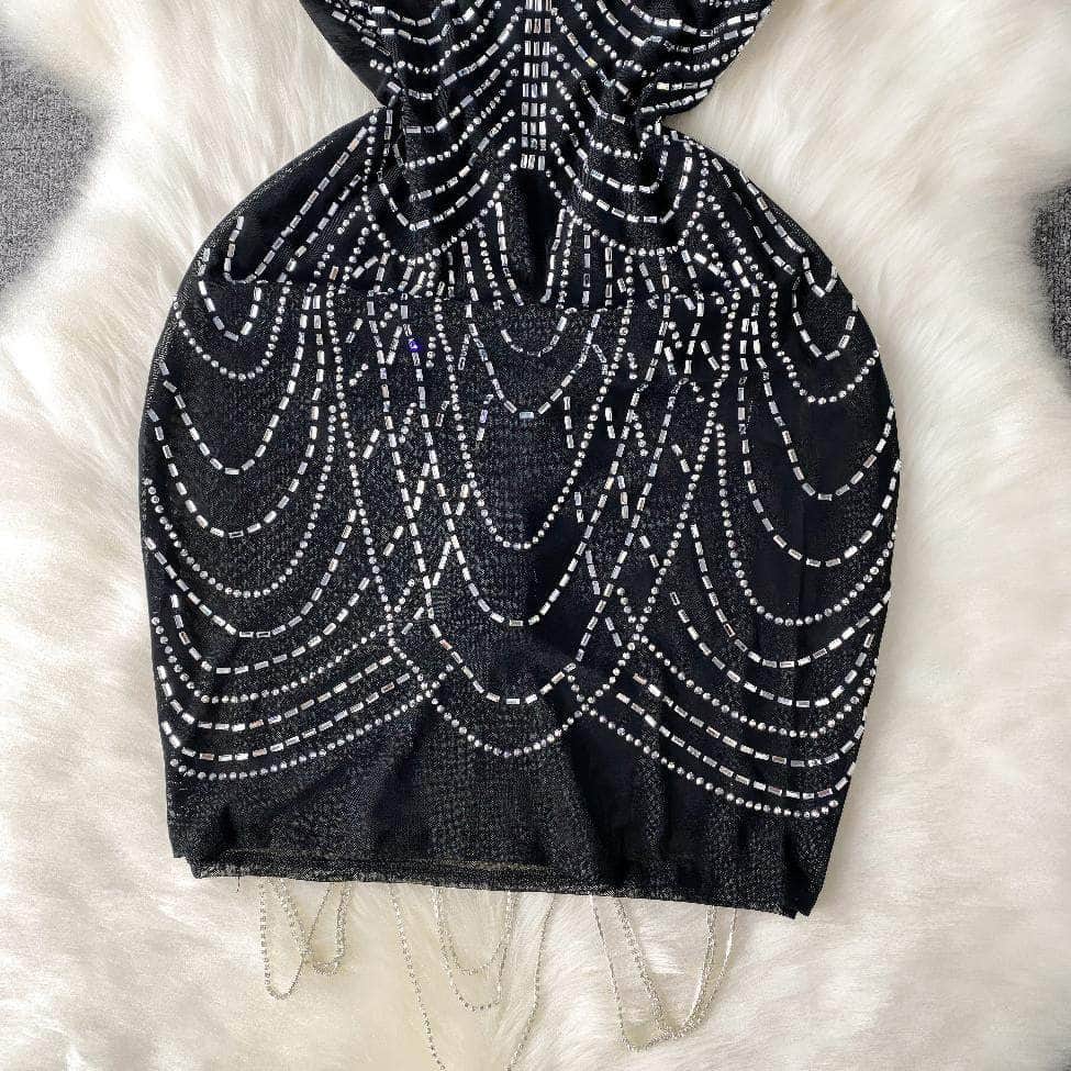 Spaghetti Straps Sequin Tassel Mesh Party Dress