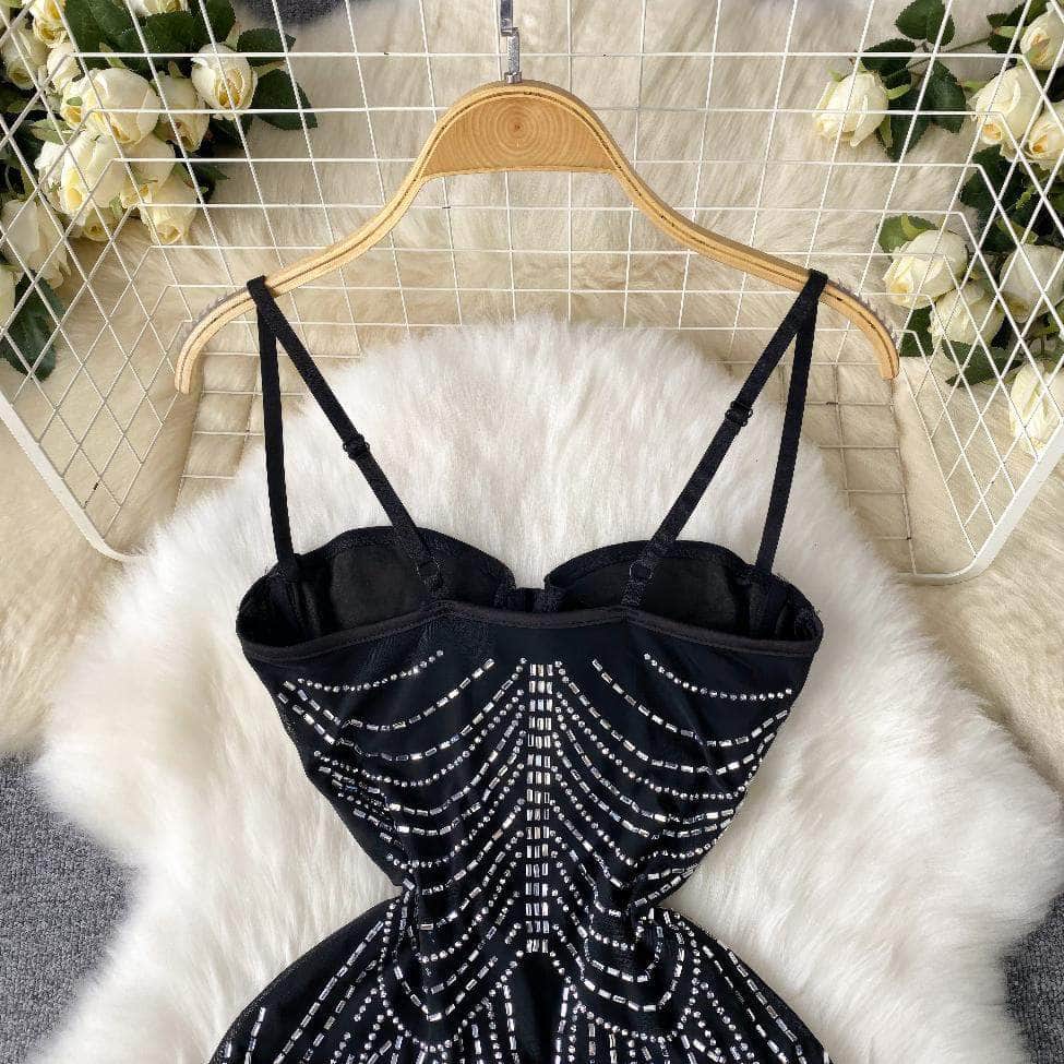 Spaghetti Straps Sequin Tassel Mesh Party Dress