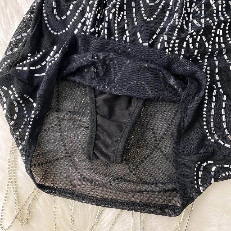 Spaghetti Straps Sequin Tassel Mesh Party Dress