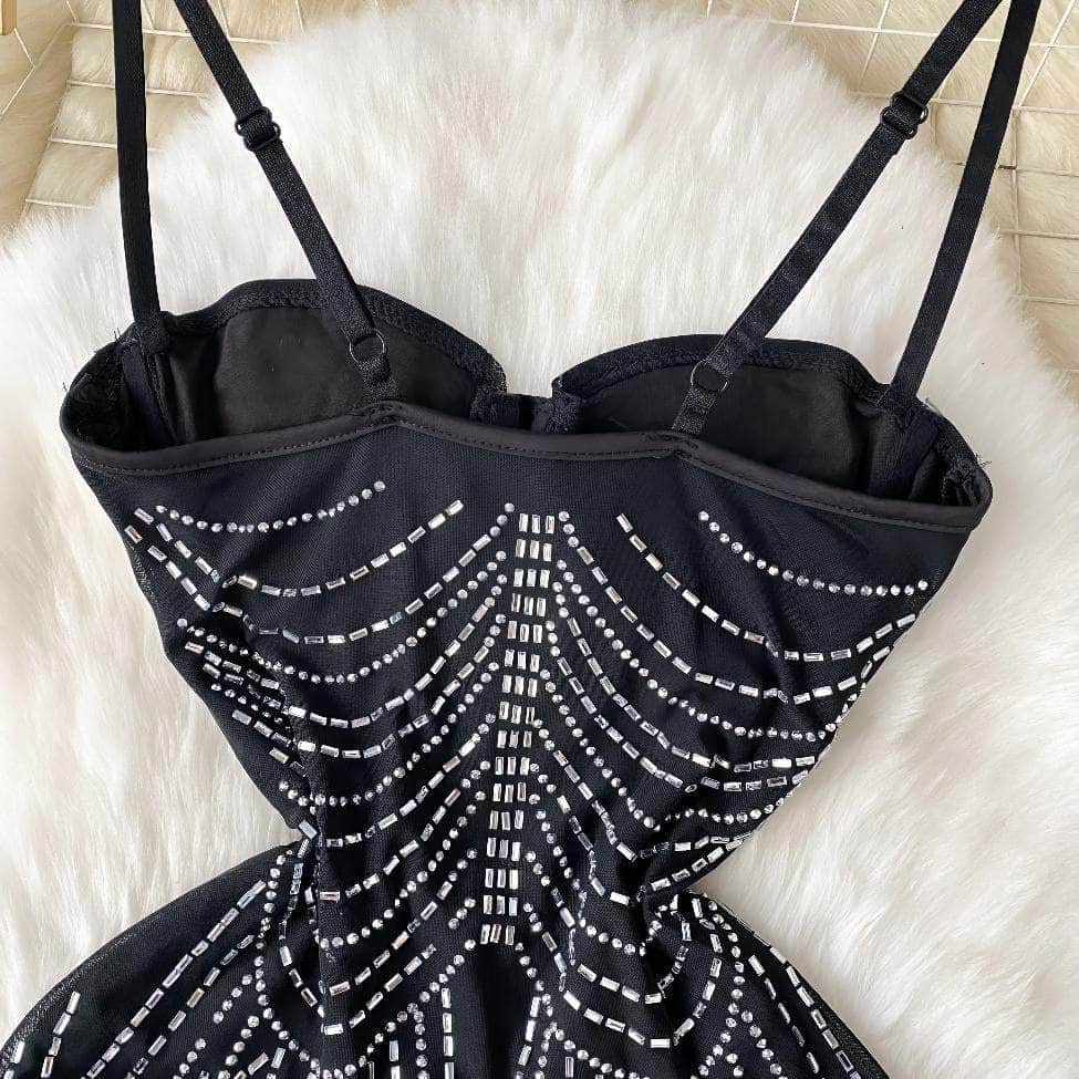 Spaghetti Straps Sequin Tassel Mesh Party Dress