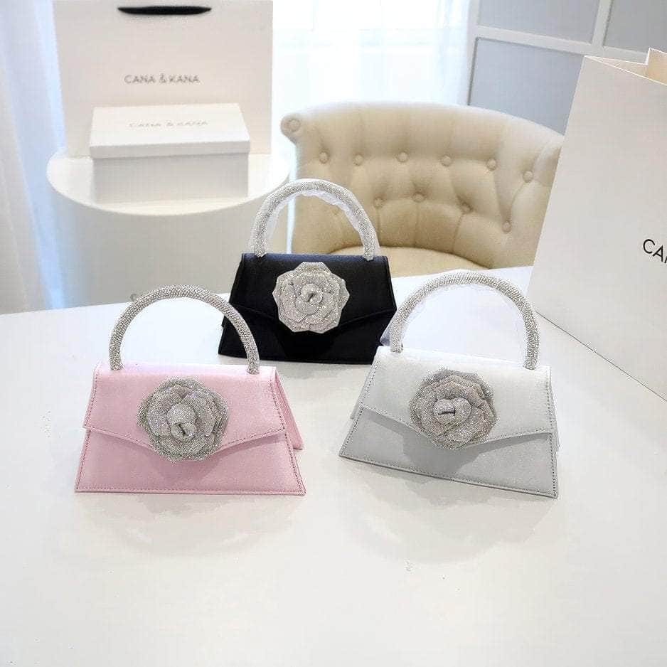 Sparkling 3D Floral Shimmery Top Handle Bag