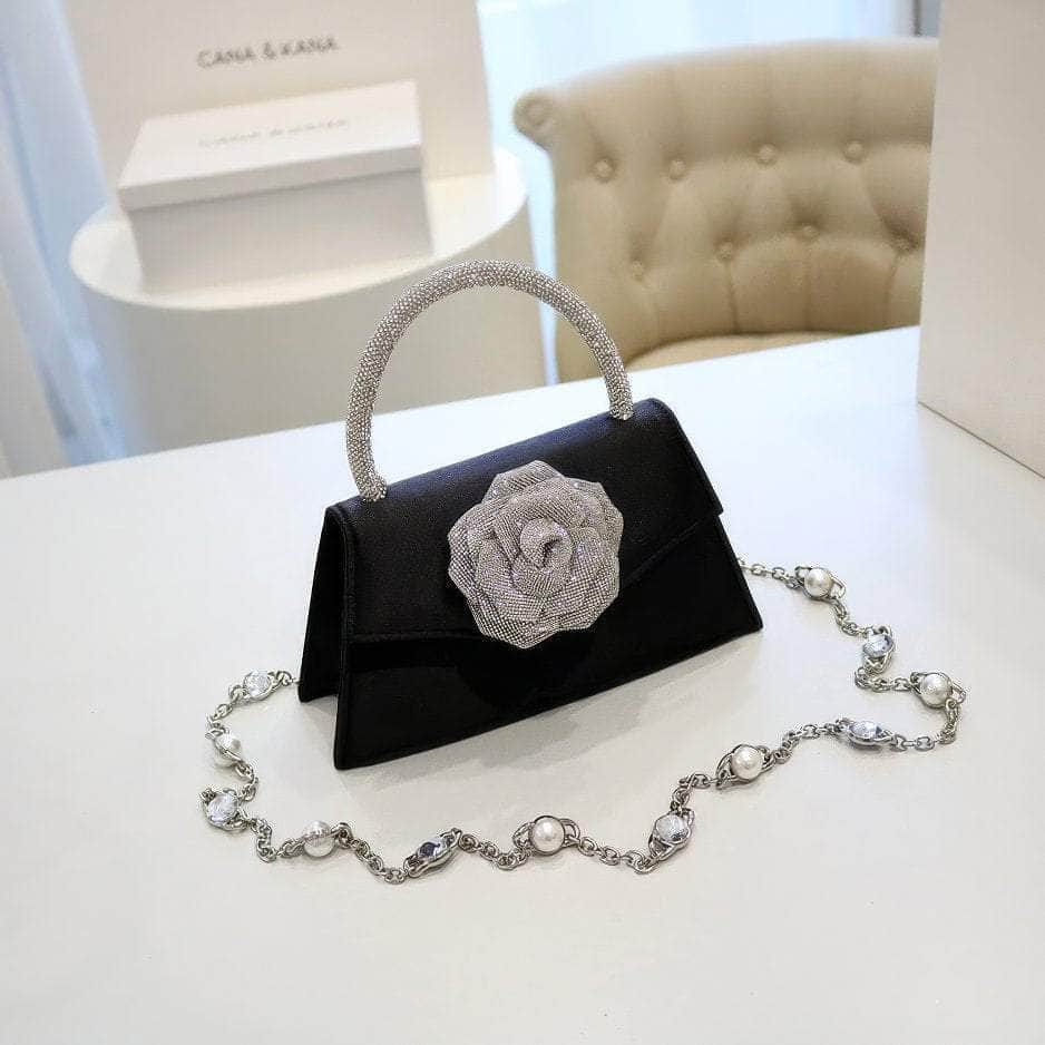 Sparkling 3D Floral Shimmery Top Handle Bag
