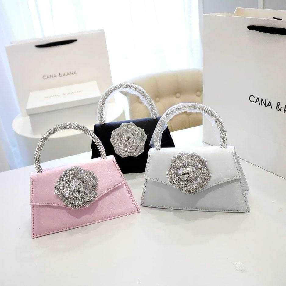 Sparkling 3D Floral Shimmery Top Handle Bag