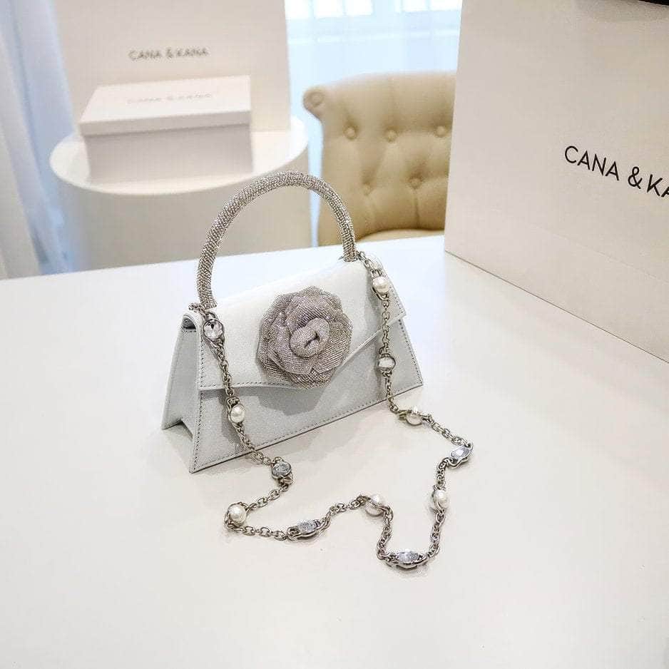 Sparkling 3D Floral Shimmery Top Handle Bag