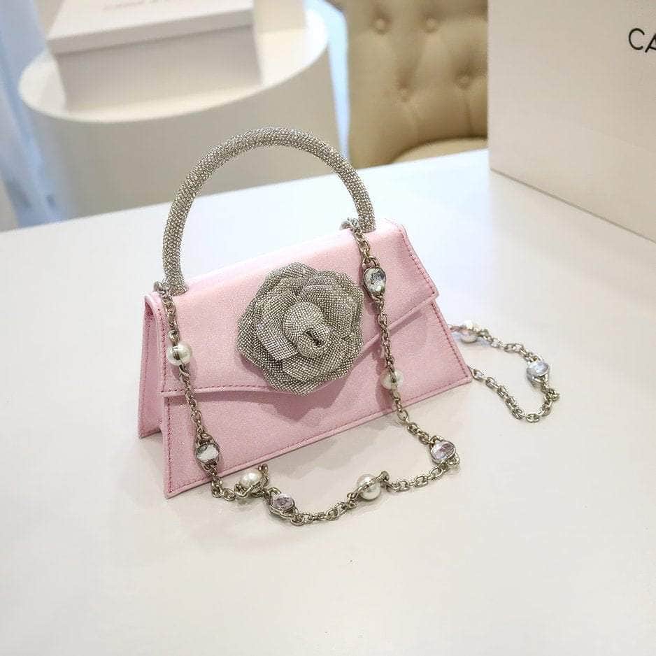 Sparkling 3D Floral Shimmery Top Handle Bag