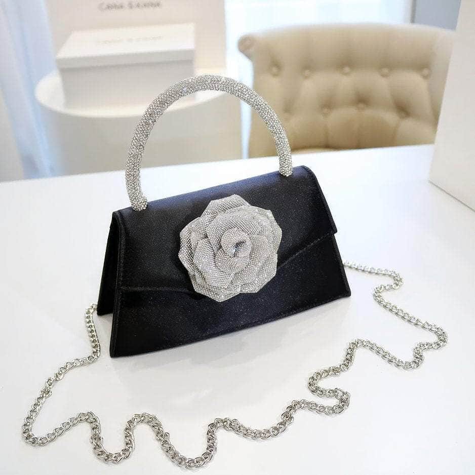 Sparkling 3D Floral Shimmery Top Handle Bag