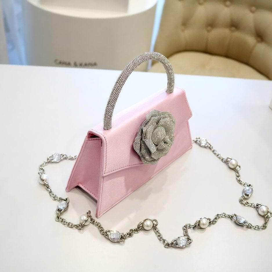 Sparkling 3D Floral Shimmery Top Handle Bag