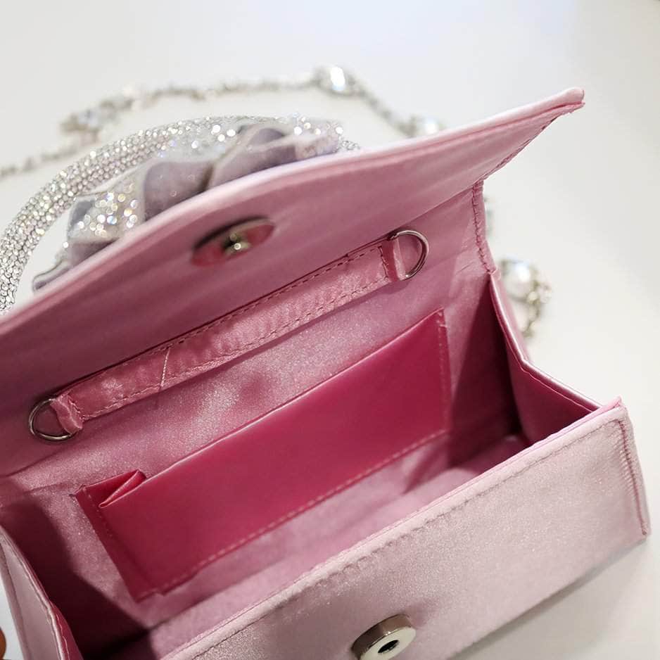 Sparkling 3D Floral Shimmery Top Handle Bag
