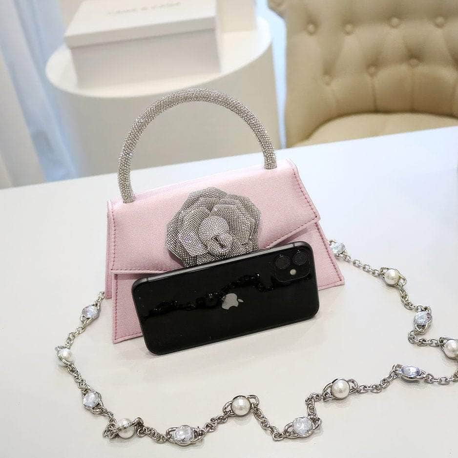 Sparkling 3D Floral Shimmery Top Handle Bag
