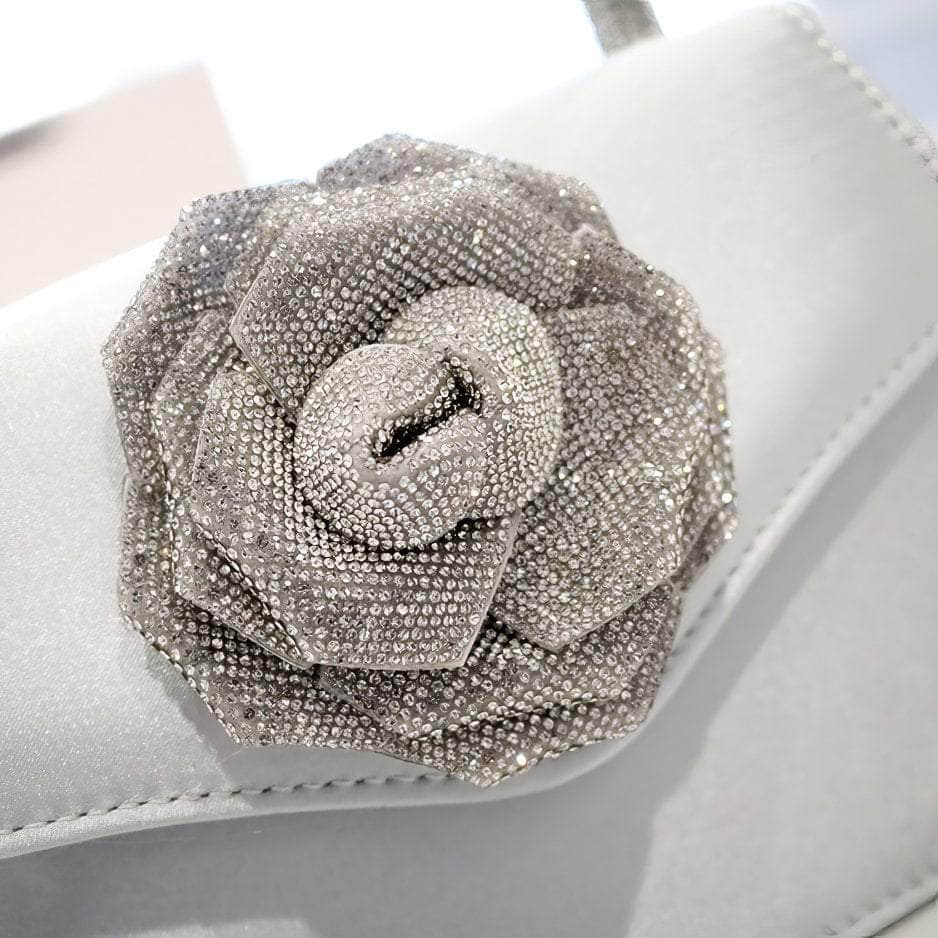 Sparkling 3D Floral Shimmery Top Handle Bag