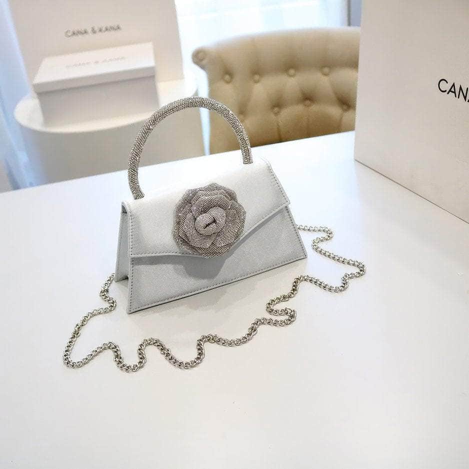 Sparkling 3D Floral Shimmery Top Handle Bag
