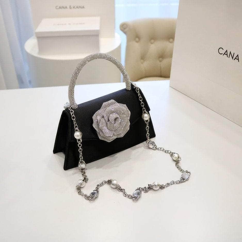 Sparkling 3D Floral Shimmery Top Handle Bag