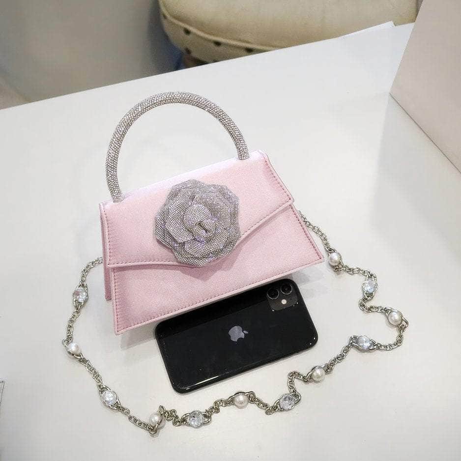 Sparkling 3D Floral Shimmery Top Handle Bag