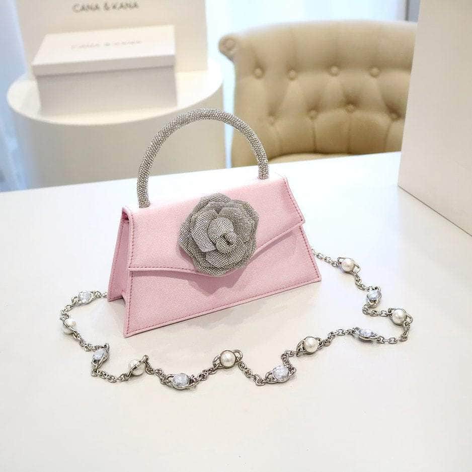 Sparkling 3D Floral Shimmery Top Handle Bag