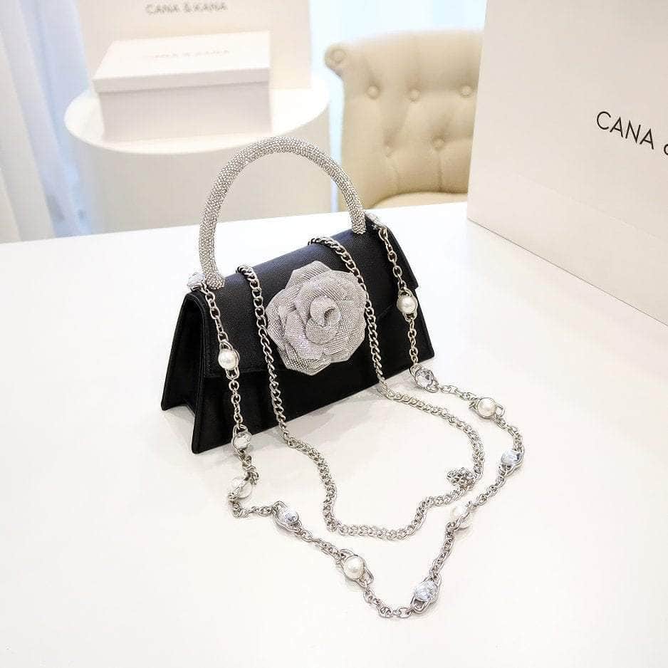 Sparkling 3D Floral Shimmery Top Handle Bag