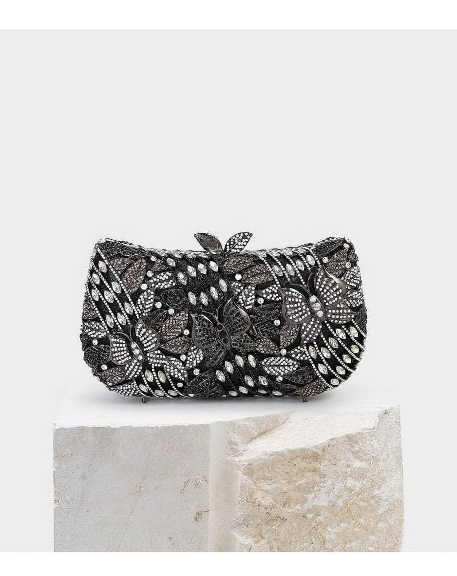 Sparkling Butterfly Floral Rhinestone Clutch Purse