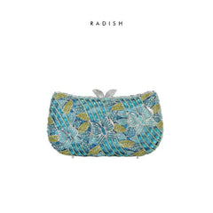 Sparkling Butterfly Floral Rhinestone Clutch Purse Blue