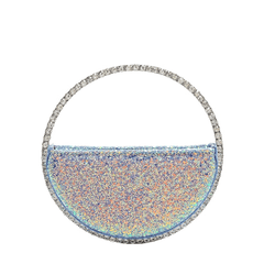 Sparkling Half Moon Crystal Embellished Glitter Clutch