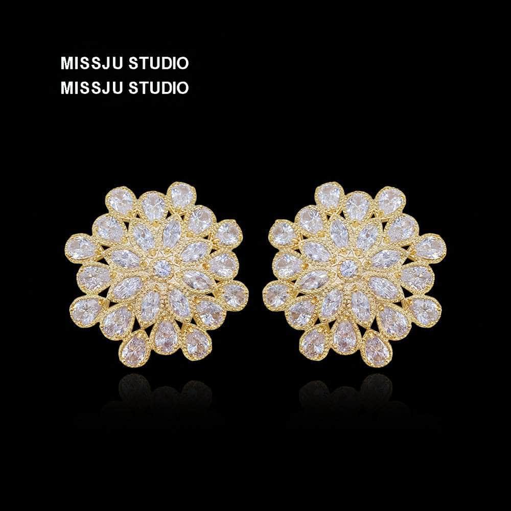 Sparkling Paved Crystal Statement Stud Floral Deco Earrings White