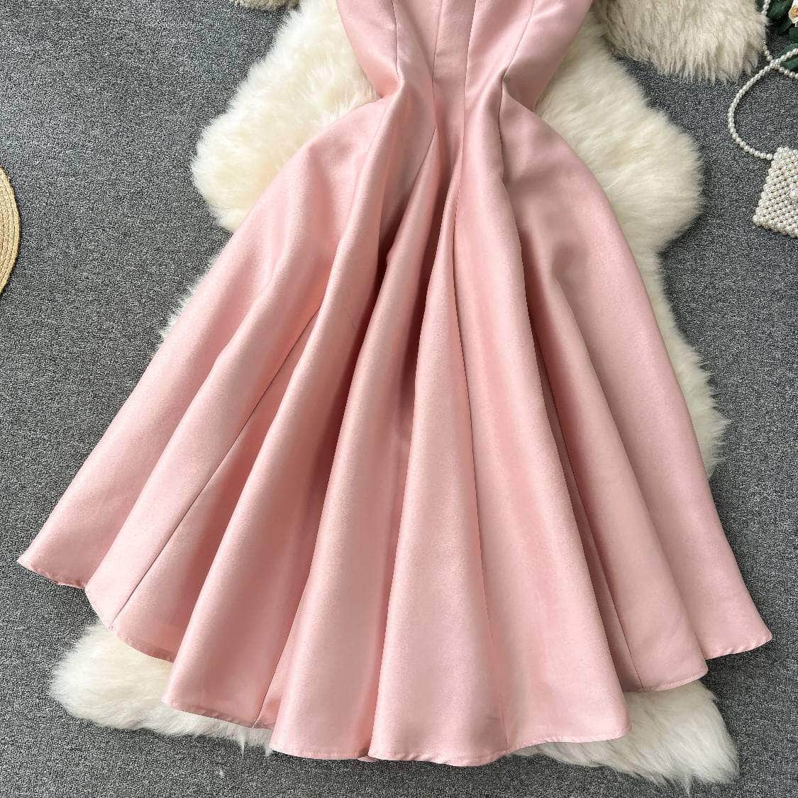 Square Neck Cami Satin Midi A-Line Dress