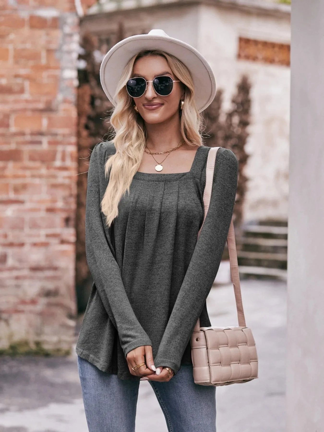 Square Neck Long Sleeve T-Shirt