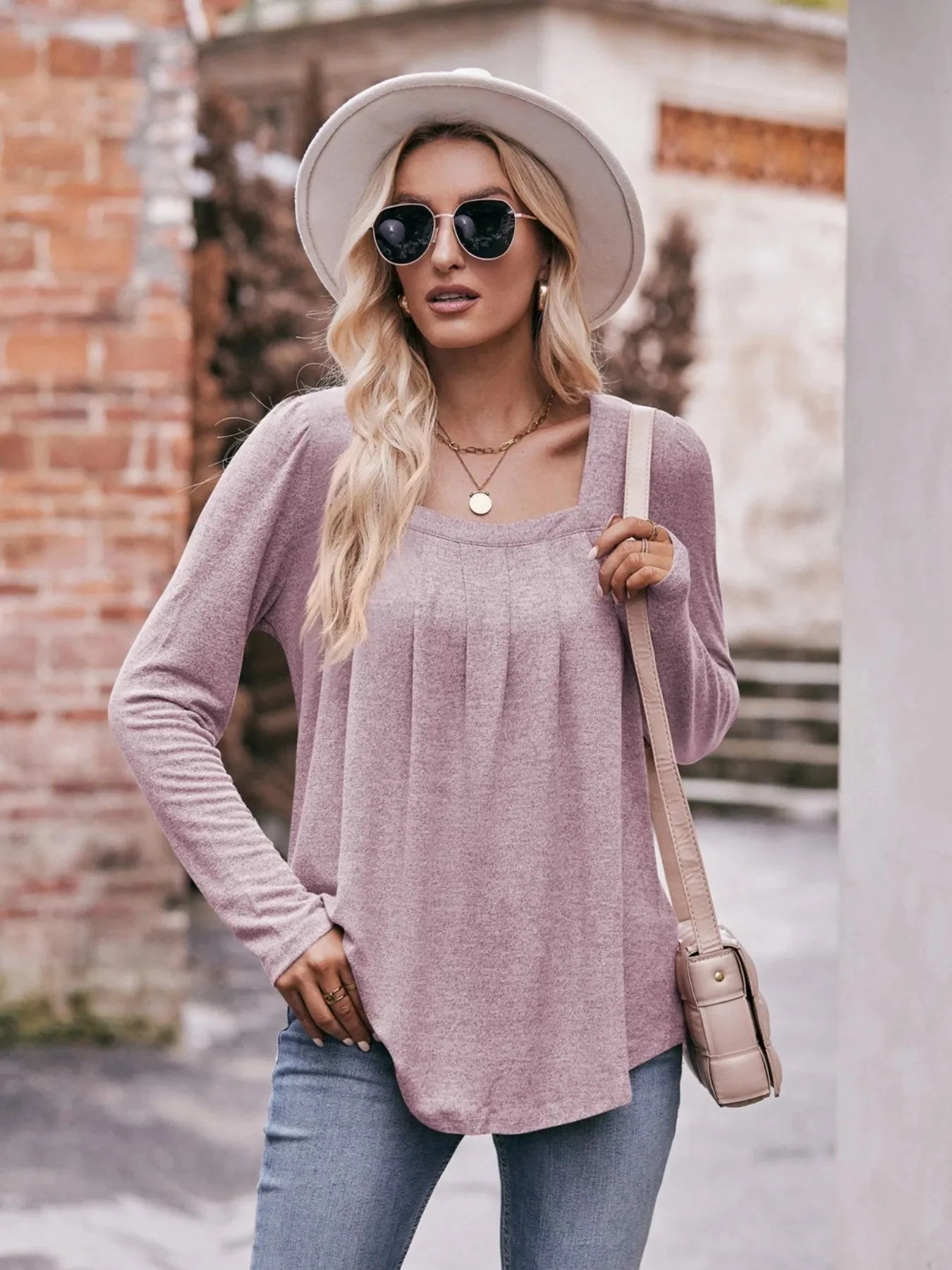 Square Neck Long Sleeve T-Shirt