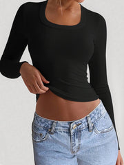 Square Neck Long Sleeve T-Shirt Black / S