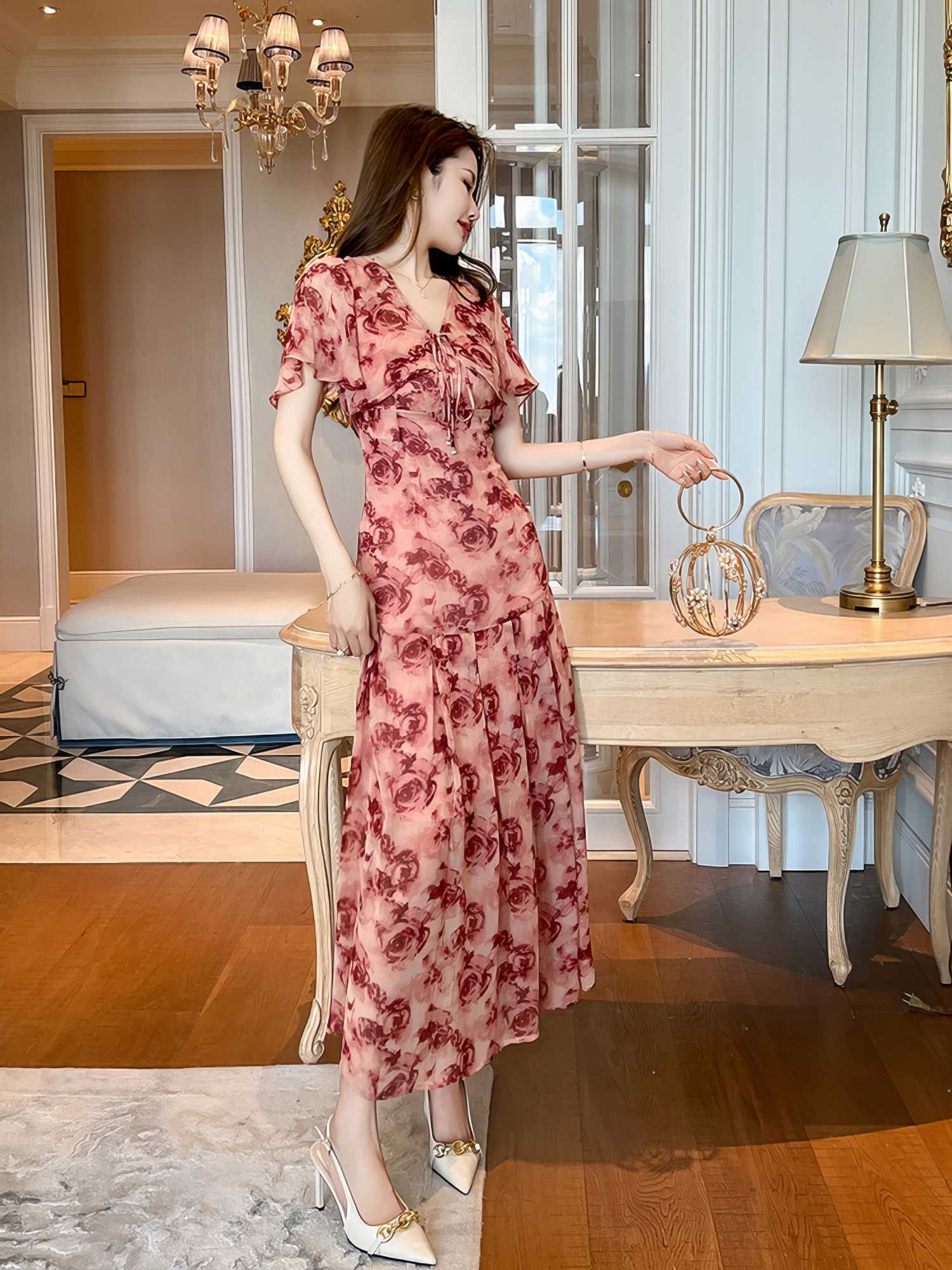 Square Neck Sleeveless Floral Vintage Dress