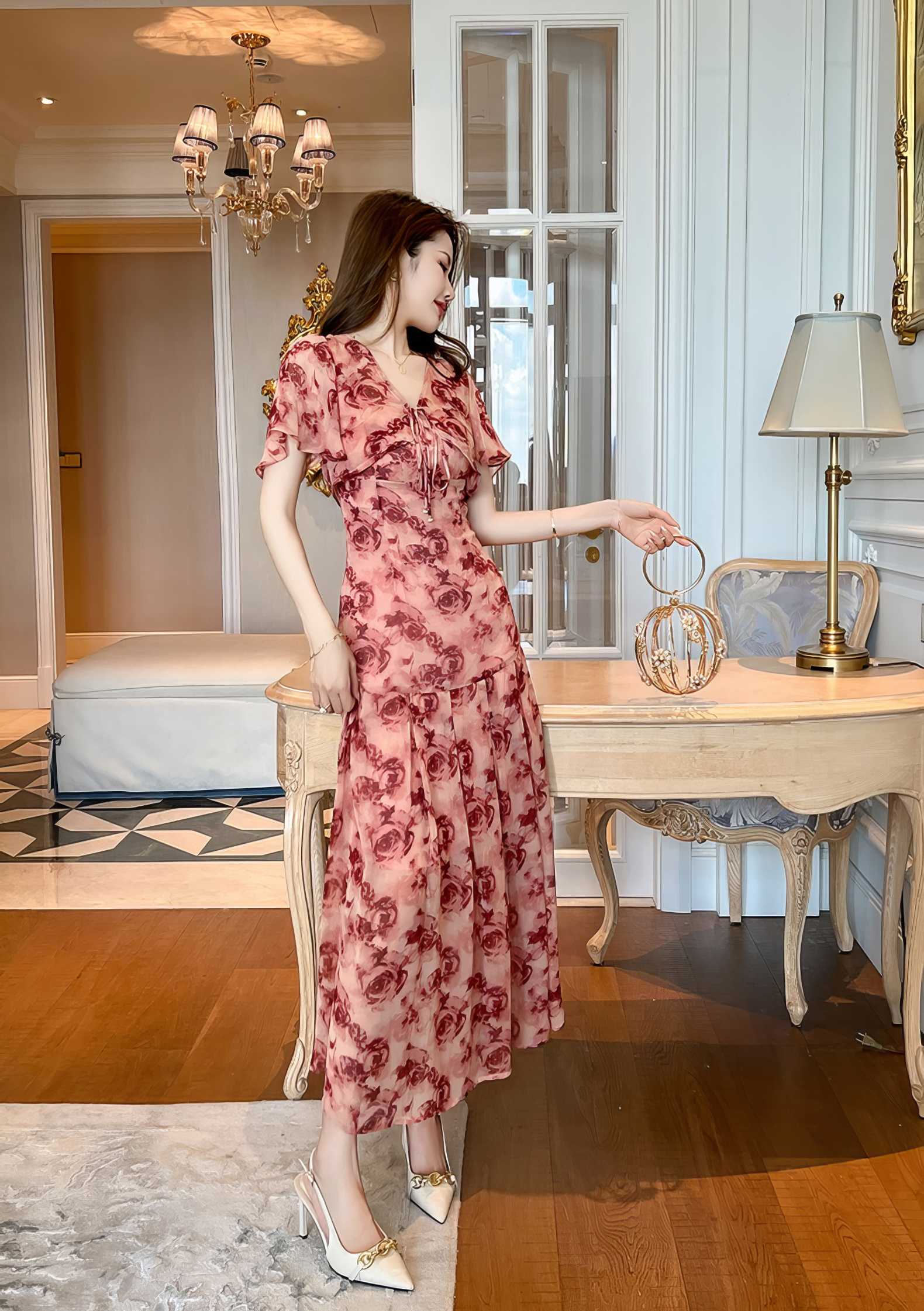 Square Neck Sleeveless Floral Vintage Dress