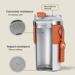 Stainless steel coffee tumbler: portable, leak-proof