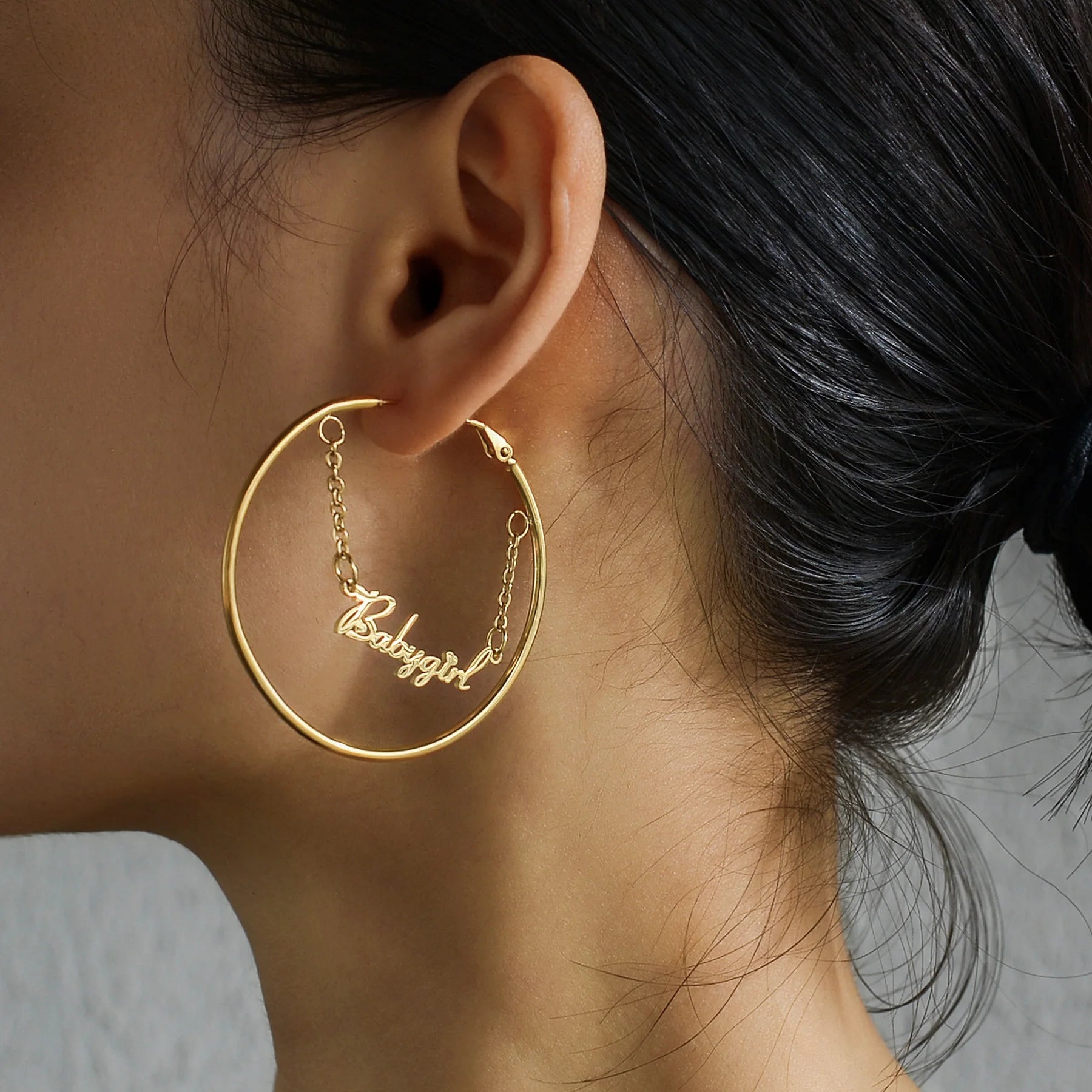 Stainless steel personalized name earrings with chain
