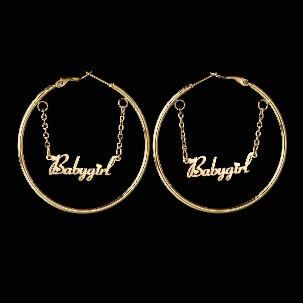 Stainless steel personalized name earrings with chain gold color / 25cm