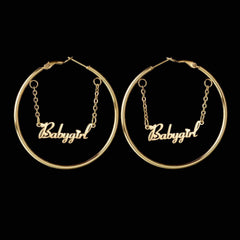 Stainless steel personalized name earrings with chain gold color / 25cm