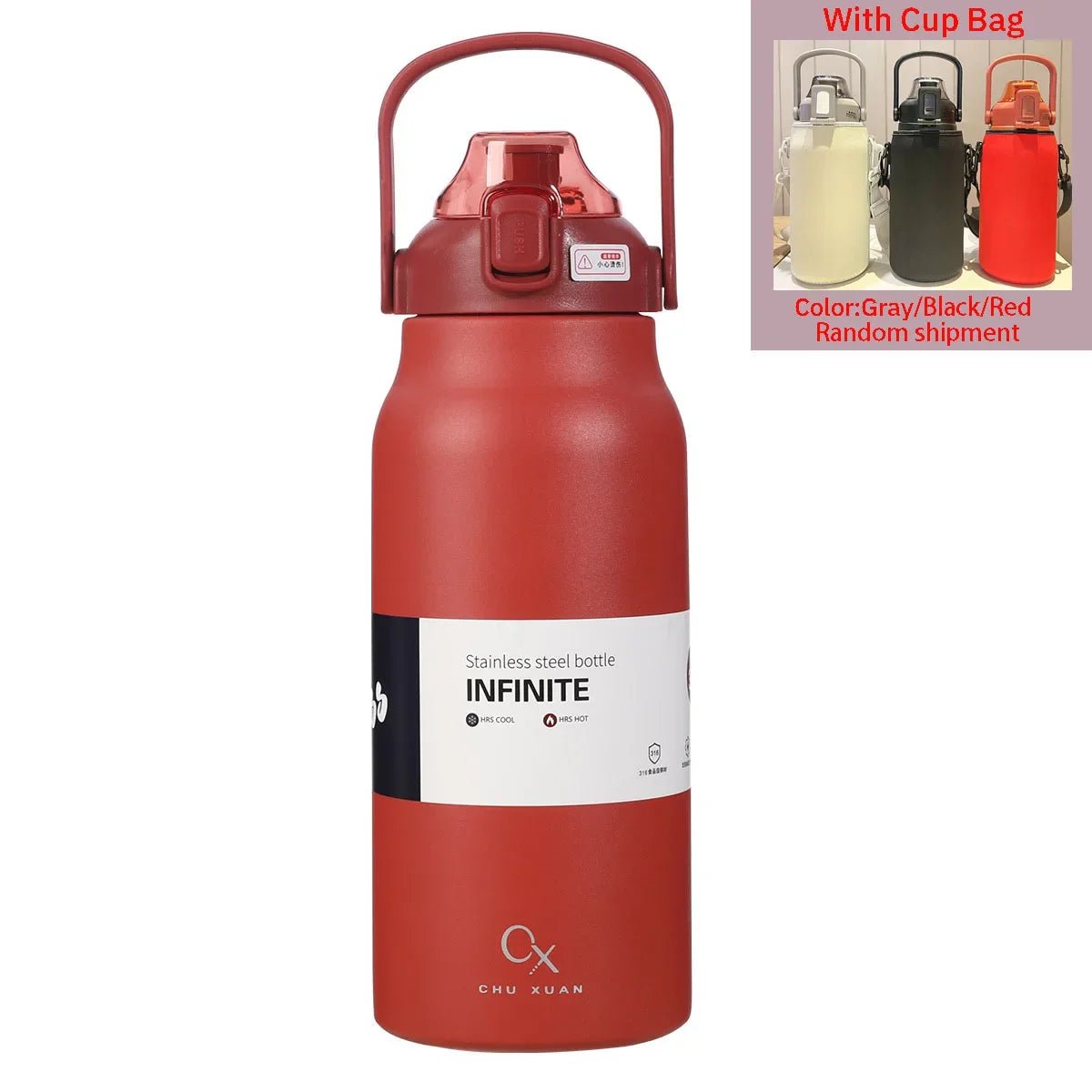 Stainless steel thermal tumbler with straw Red-With Cup Bag / 1300ml