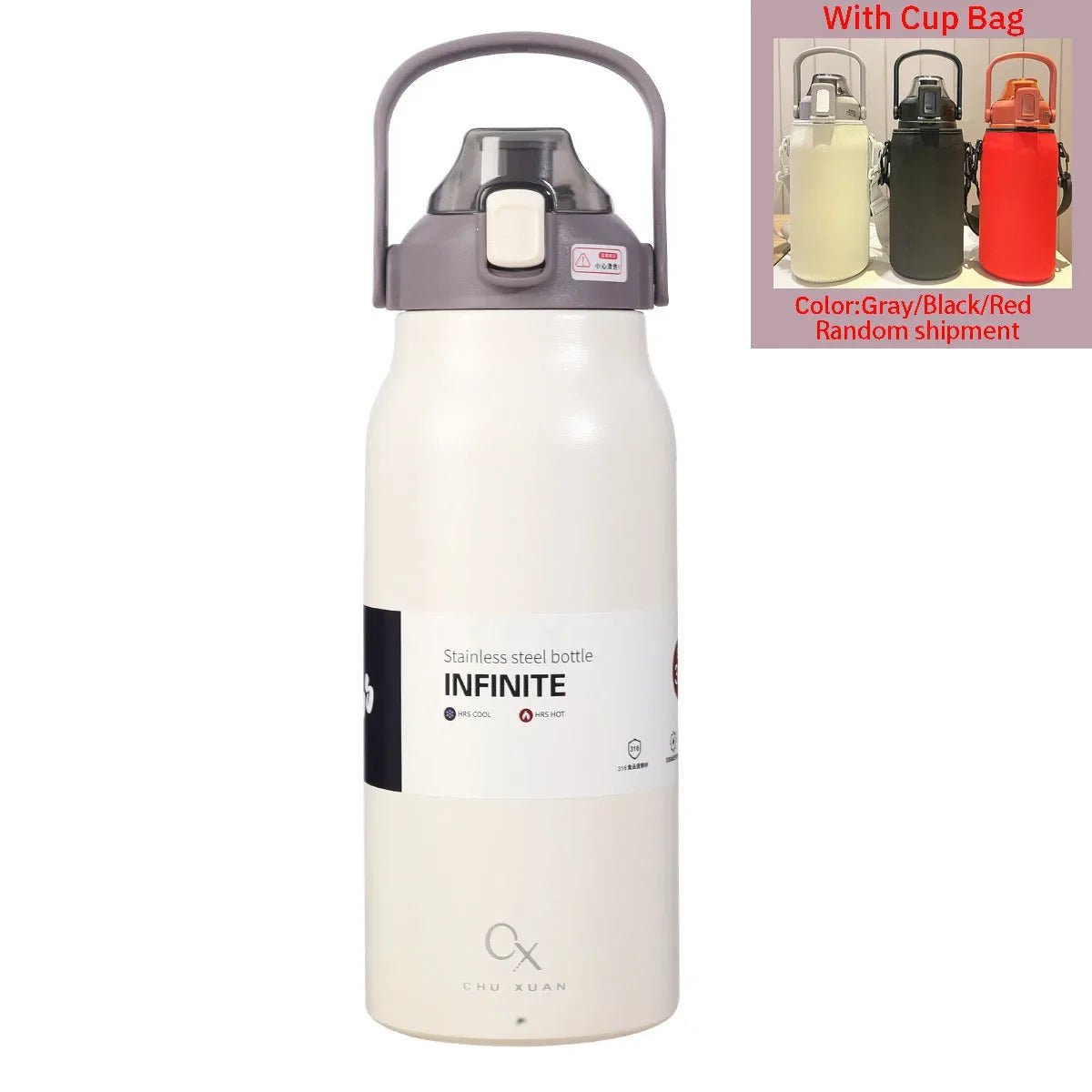 Stainless steel thermal tumbler with straw White-With Cup Bag / 1300ml