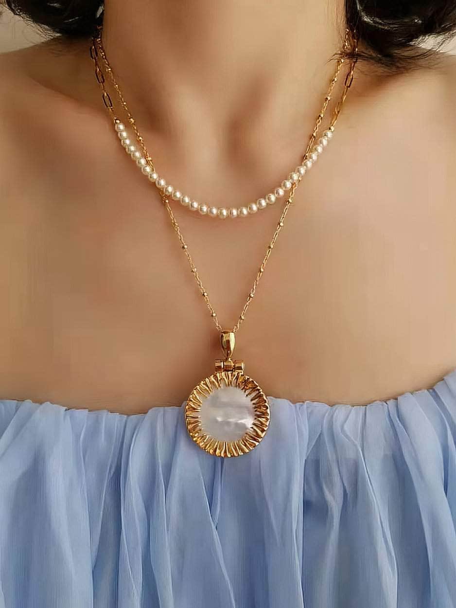 Statement Pendant Opal Accented Medallion Necklace Gold / Necklace