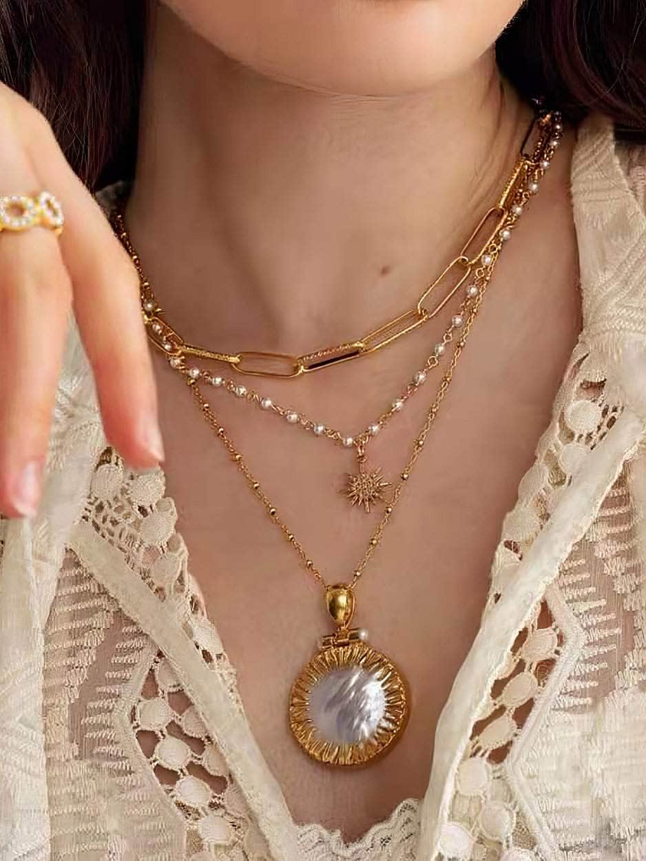 Statement Pendant Opal Accented Medallion Necklace Gold / Necklace