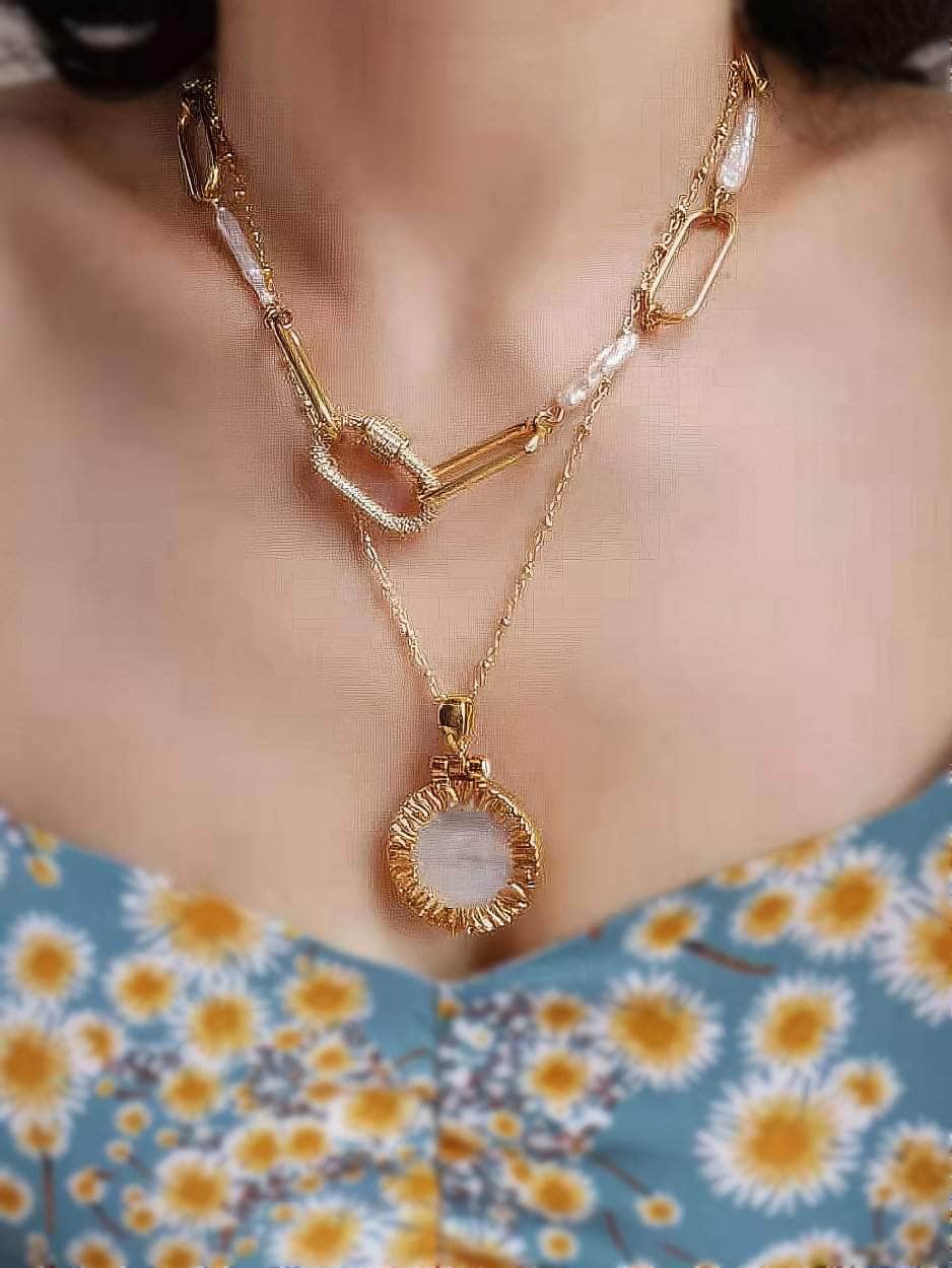 Statement Pendant Opal Accented Medallion Necklace Gold / Necklace