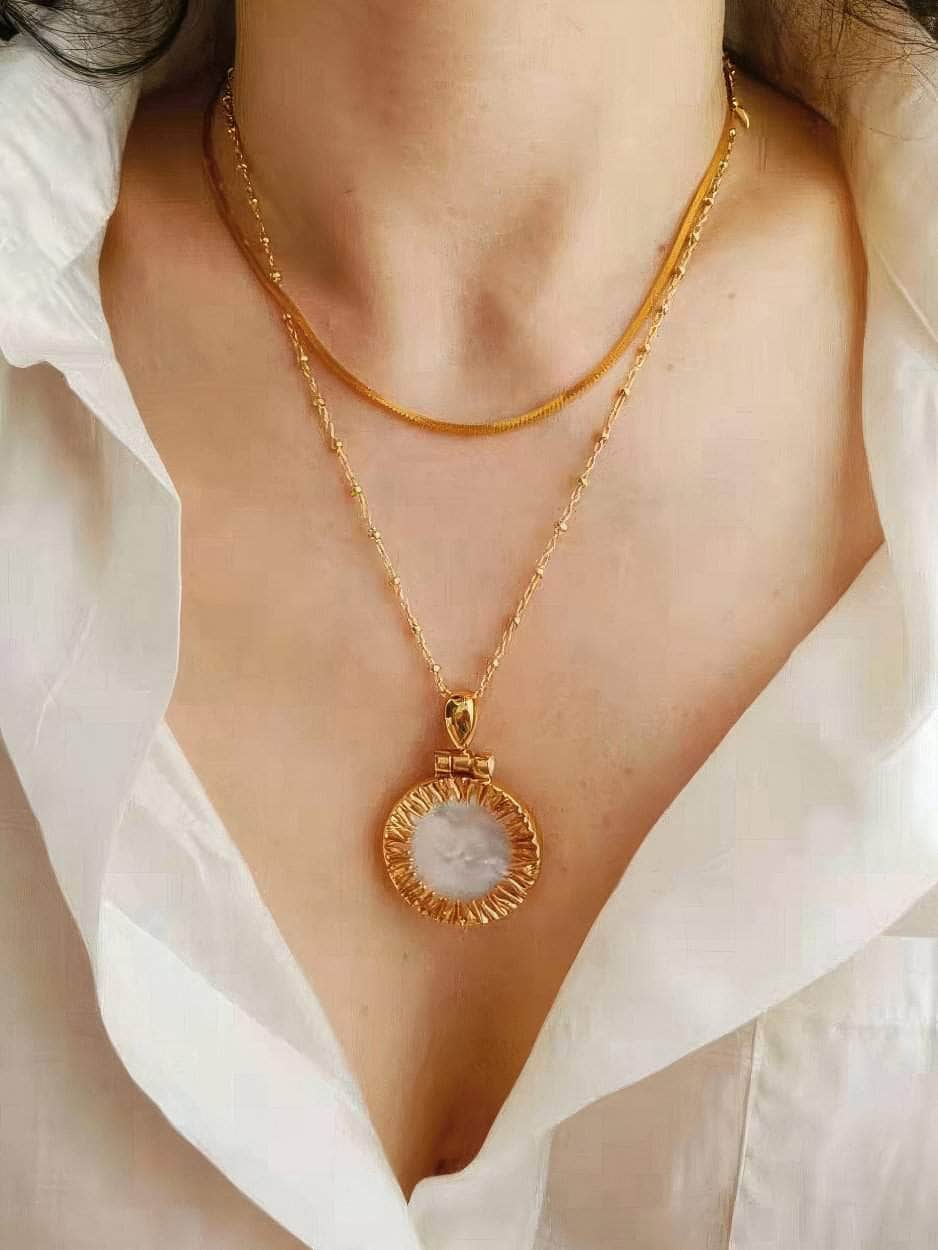 Statement Pendant Opal Accented Medallion Necklace Gold / Necklace