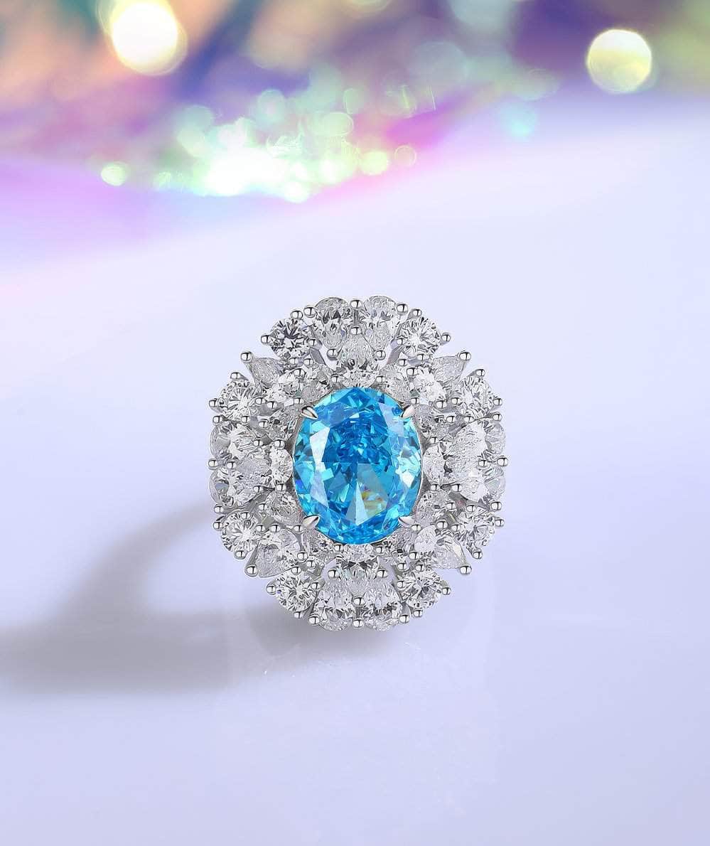 Sterling Silver Diamante Paved Crystal Oval Ring