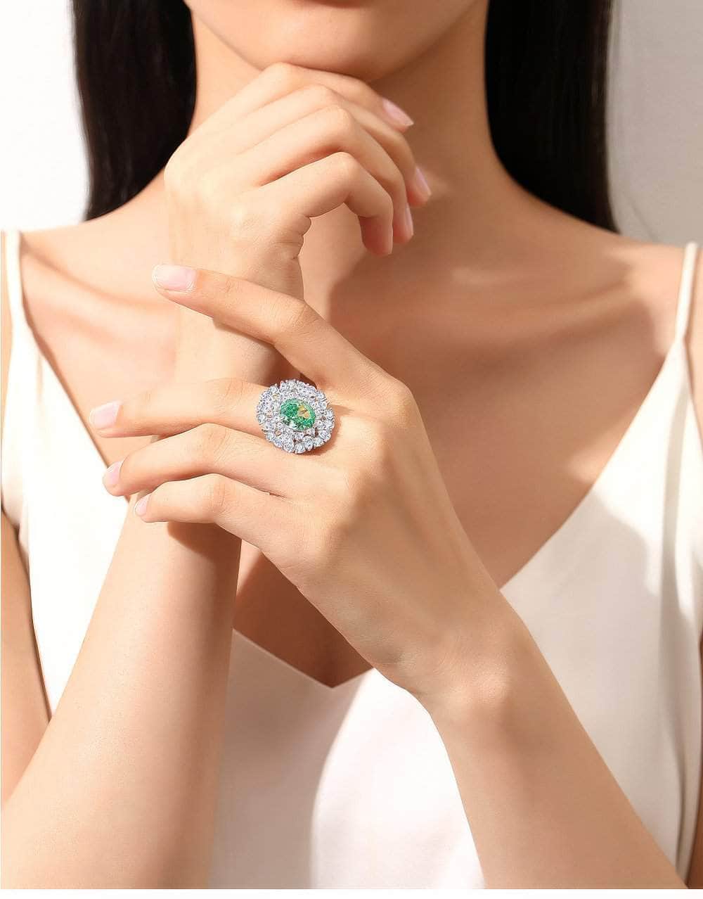 Sterling Silver Diamante Paved Crystal Oval Ring