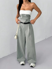 Strapless Color Block Wide Leg Jumpsuit