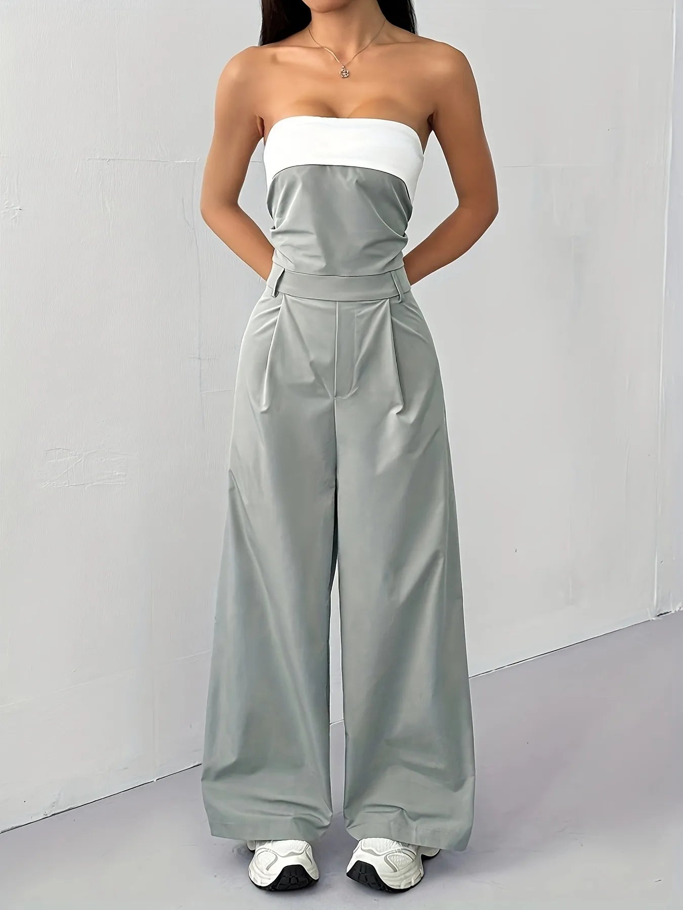 Strapless Color Block Wide Leg Jumpsuit