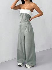 Strapless Color Block Wide Leg Jumpsuit Sage / XS