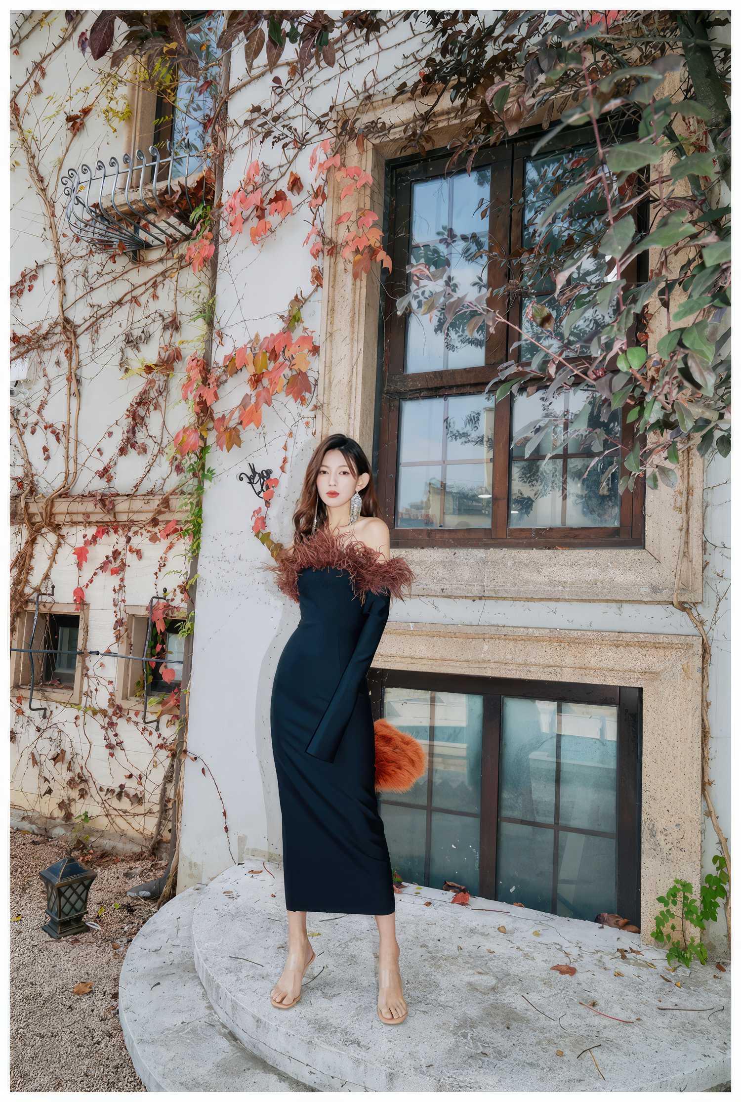 Strapless Off-Shoulder Feather Trimmed Dress