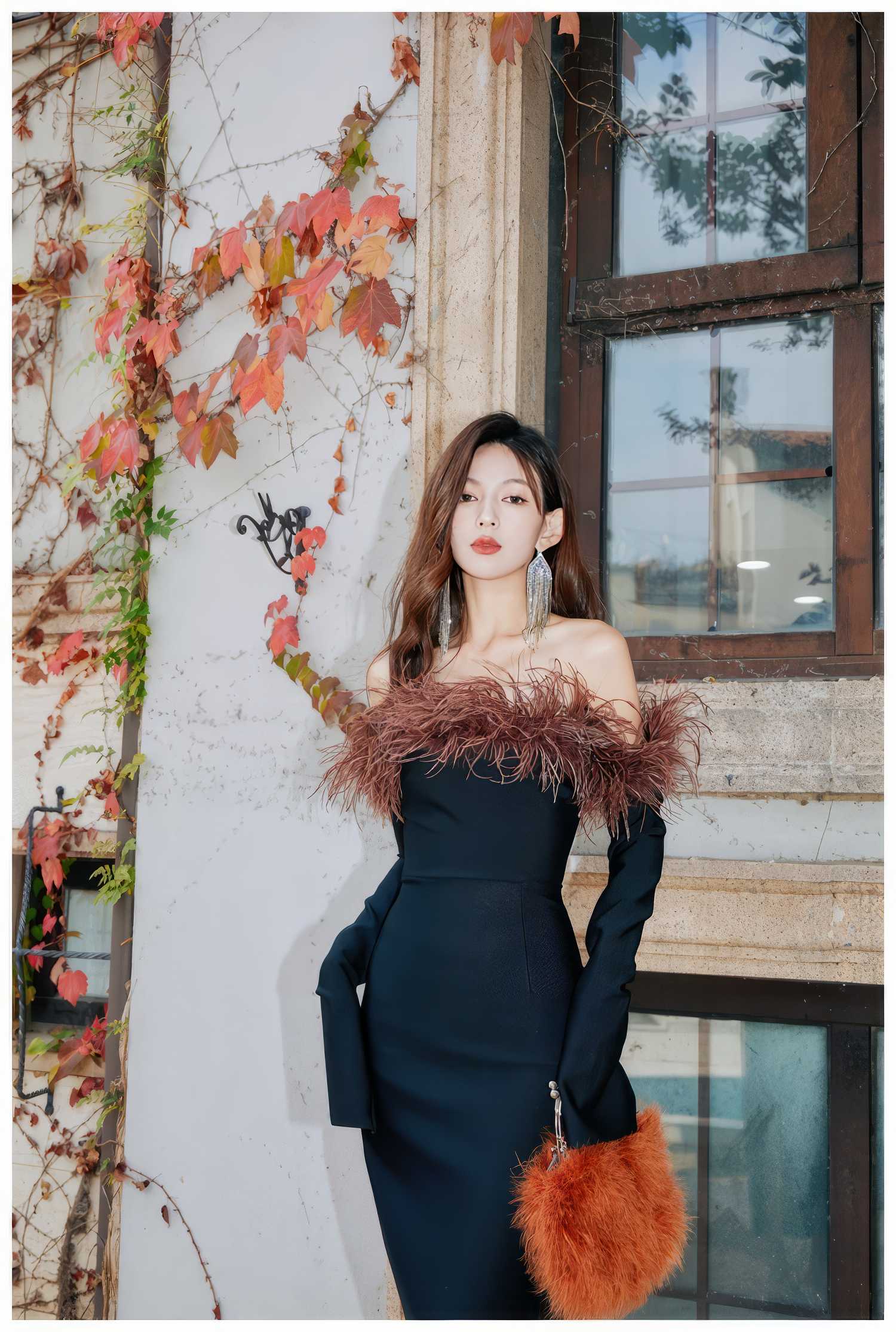 Strapless Off-Shoulder Feather Trimmed Dress