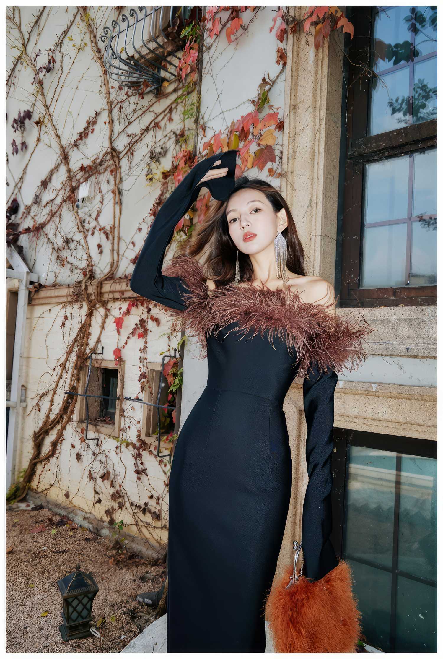 Strapless Off-Shoulder Feather Trimmed Dress
