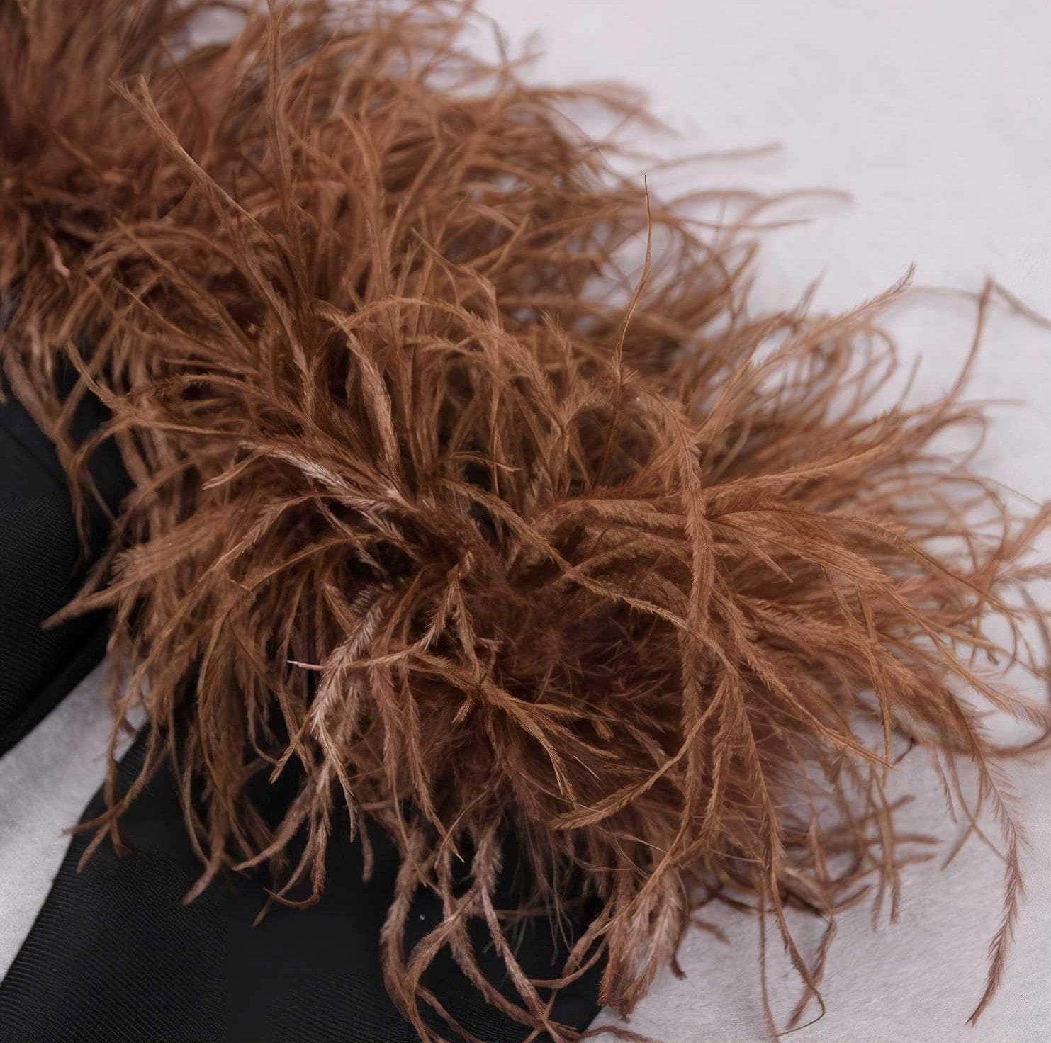 Strapless Off-Shoulder Feather Trimmed Dress