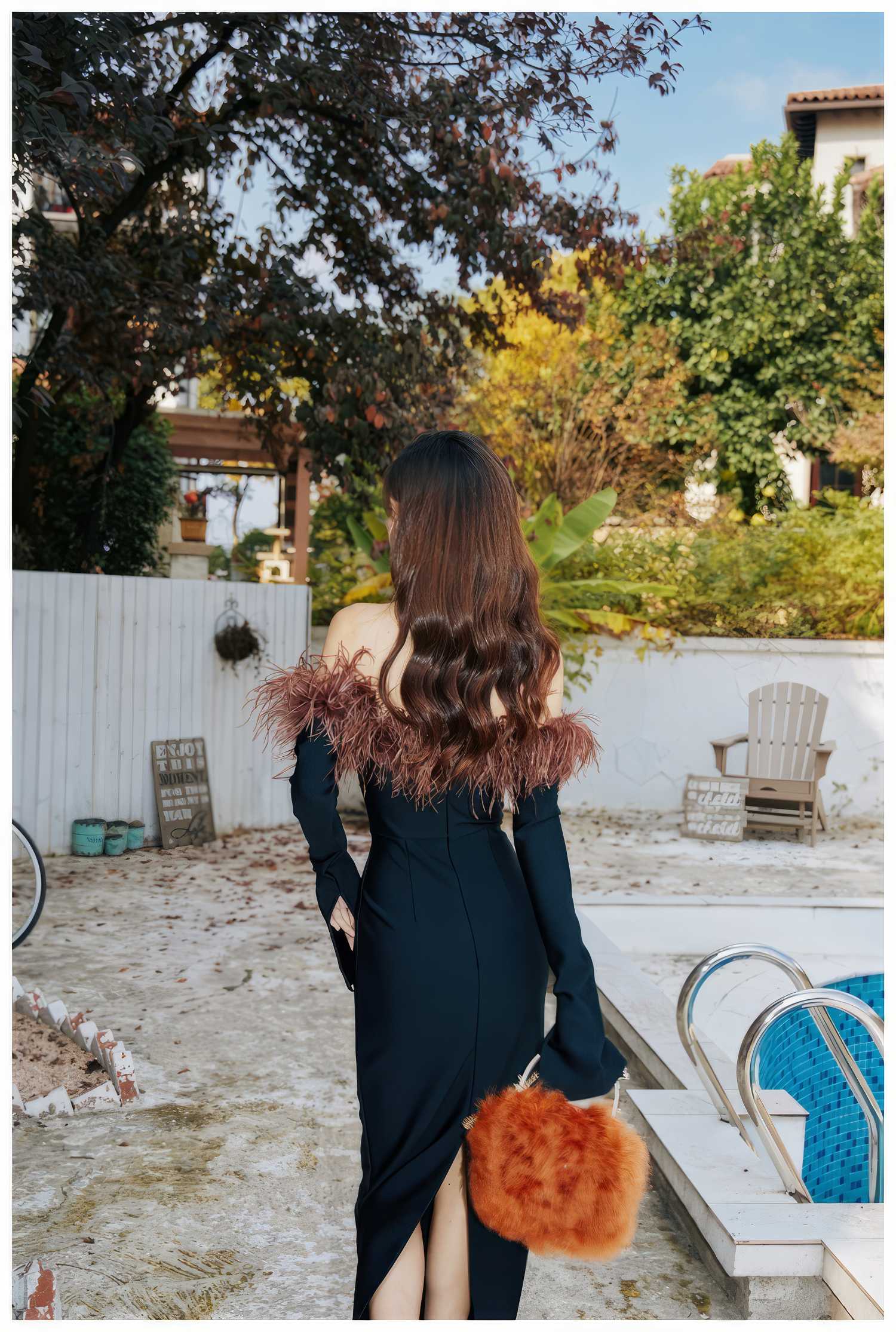 Strapless Off-Shoulder Feather Trimmed Dress
