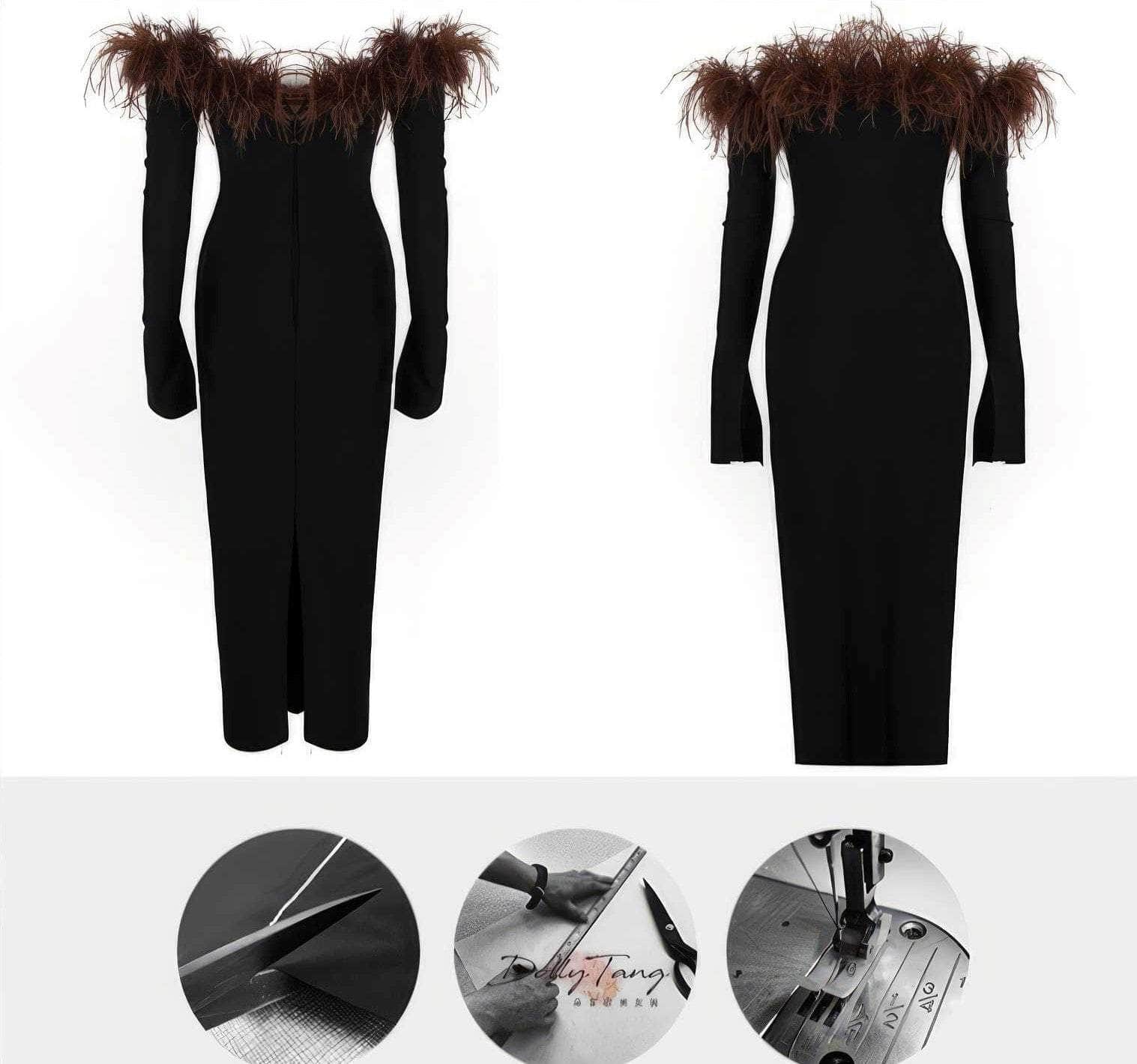 Strapless Off-Shoulder Feather Trimmed Dress